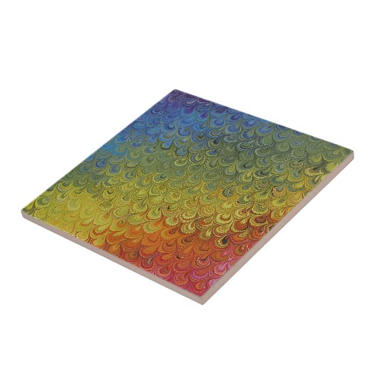 Rainbow Peacock Marble Tegeltje (Zijkant)