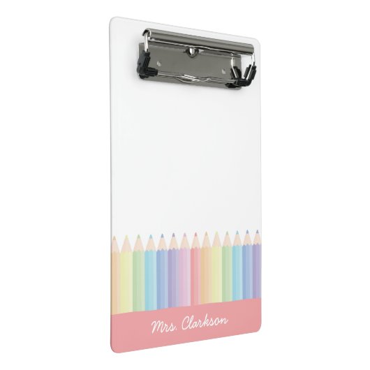 Rainbow Pencils Gepersonaliseerde Leraar Mini Klembord (Schuin)