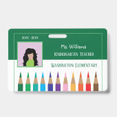 Rainbow Pencils Kindergarten Teacher Green Badge (Voorkant)