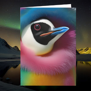 Rainbow Penguin Colorful Fuzzy Bird Fantasy Animal Kaart