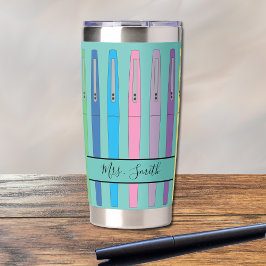 Rainbow Pennen Art Teacher Thermische Tumbler Geïsoleerde Drinkbeker