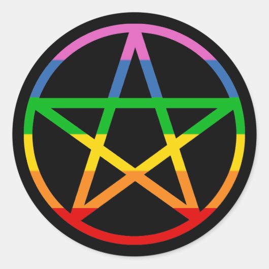 Rainbow Pentacle Ronde Sticker (Voorkant)