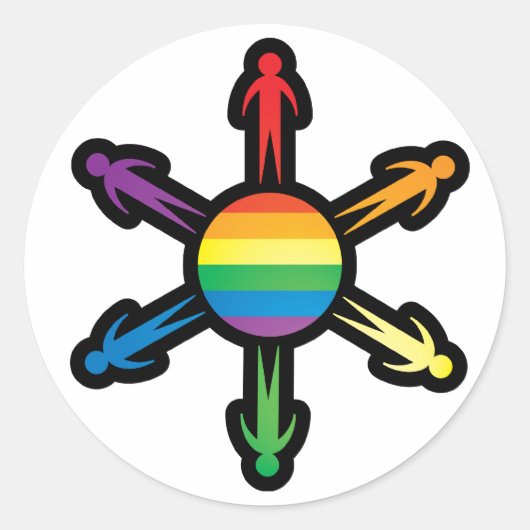 Rainbow People Circle Ronde Sticker (Voorkant)
