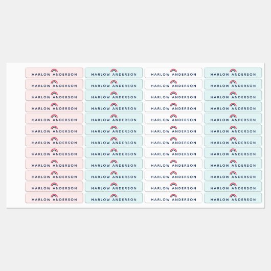 Rainbow Personalized Name School Waterproof Modern Labels (Vel)