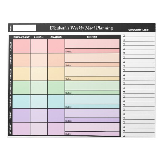 Rainbow Personalized Weekly Meal Planning Notitieb Notitieblok (Voorkant)