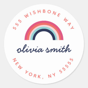Rainbow Persoonlijke Script Naam Adres Ronde Sticker