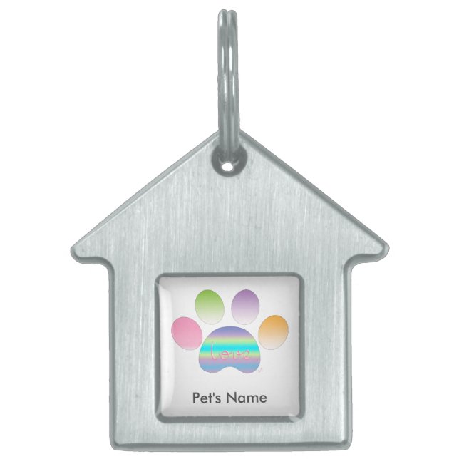 "Rainbow Pet Paw Print with Love"  Huisdieren Naamplaatje (Voorkant)