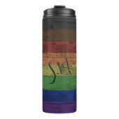 Rainbow Philadelphia Pride Flag Hout Graan Naam Thermosbeker (Voorkant)