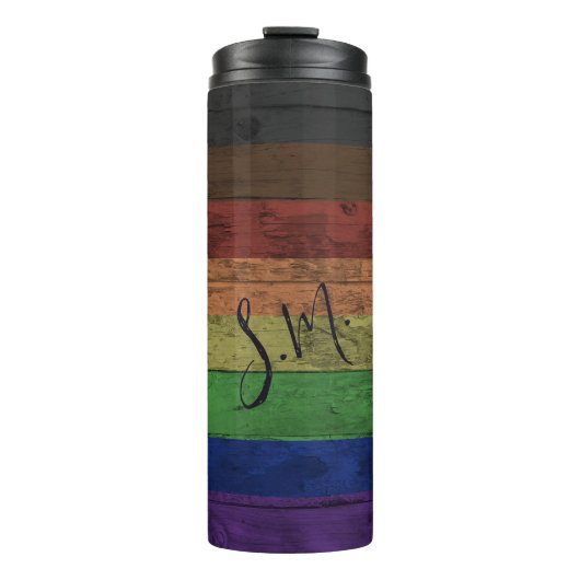 Rainbow Philadelphia Pride Flag Hout Graan Naam Thermosbeker (Voorkant)