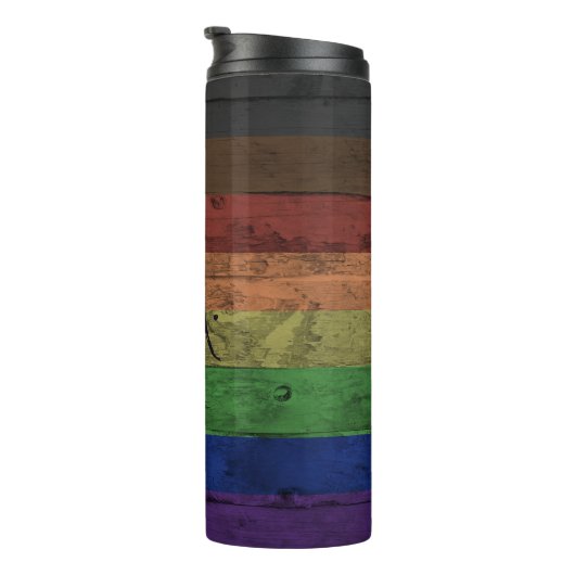 Rainbow Philadelphia Pride Flag Hout Graan Naam Thermosbeker (Geroteerd rechts)