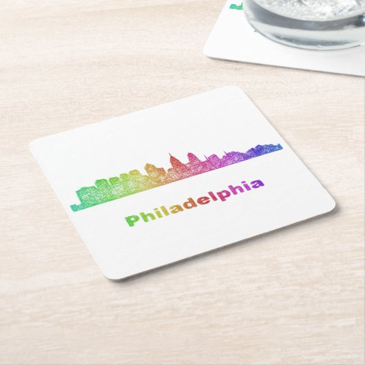 Rainbow Philadelphia skyline Kartonnen Onderzetters (Schuin)