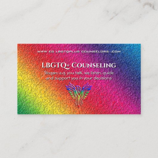 Rainbow Phoenix Rising LBGTQ+ counseling Business Visitekaartje (Voorkant)
