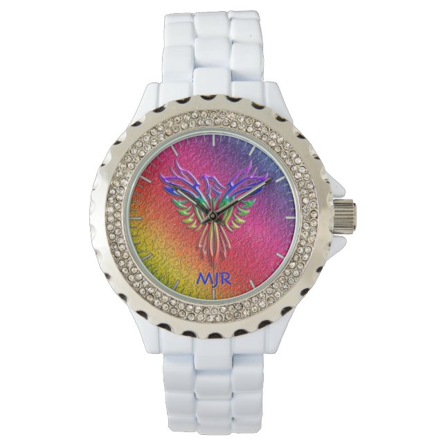 Rainbow Phoenix Rising LBGTQ+ met uw initialen Horloge (Voorkant)