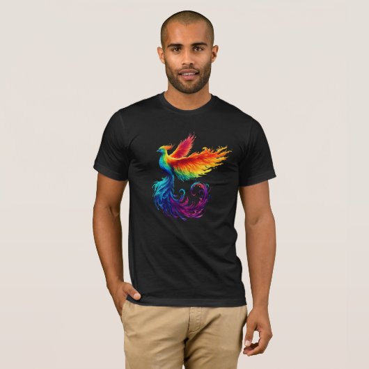 Rainbow Phoenix Rising met Pride LGBTQ Bird T-shirt (Voorkant volledig)