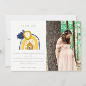 Rainbow Photo Baby shower van Bright Navy Yellow F Bedankkaart (Voorkant)