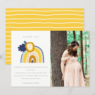 Rainbow Photo Baby shower van Bright Navy Yellow F Bedankkaart