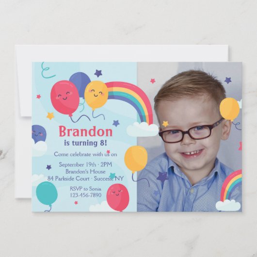 Rainbow Photo Birthday Invitation Kaart (Voorkant)