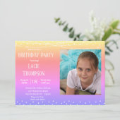 Rainbow Photo Birthday Invitation Kaart (Staand voorkant)