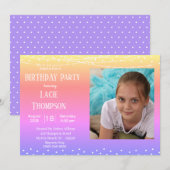 Rainbow Photo Birthday Invitation Kaart (Voorkant / Achterkant)