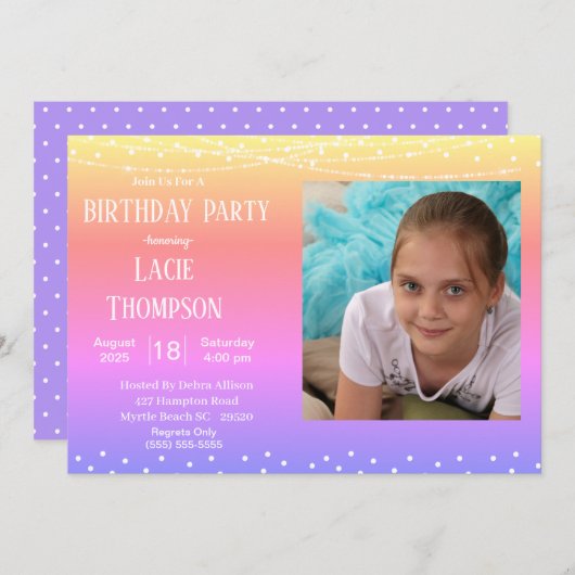 Rainbow Photo Birthday Invitation Kaart (Voorkant / Achterkant)