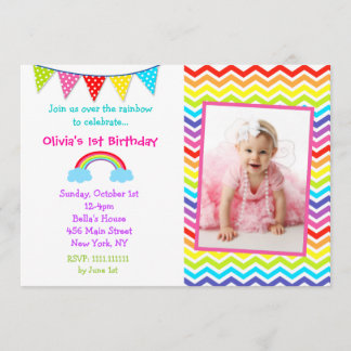 Rainbow Photo Birthday Invitations Kaart