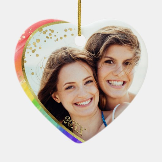 Rainbow & Photo LGBT Love is Love Waterverf Keramisch Ornament (Achterkant)