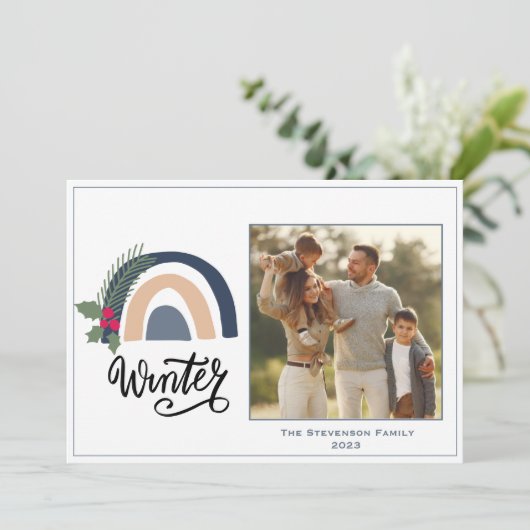 Rainbow Photo Winter Holiday Kaart (Staand voorkant)