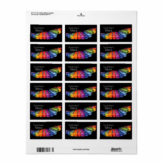 Rainbow Piano Keys Boekplaat Labels (Full Sheet)