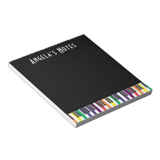 Rainbow Piano Keys op Black Notitieblok (Schuin)
