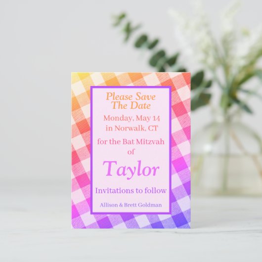 Rainbow Picnic Diagonal Save the Date Briefkaart (Staand voorkant)