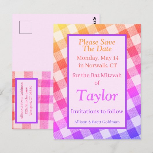 Rainbow Picnic Diagonal Save the Date Briefkaart (Voorkant / Achterkant)