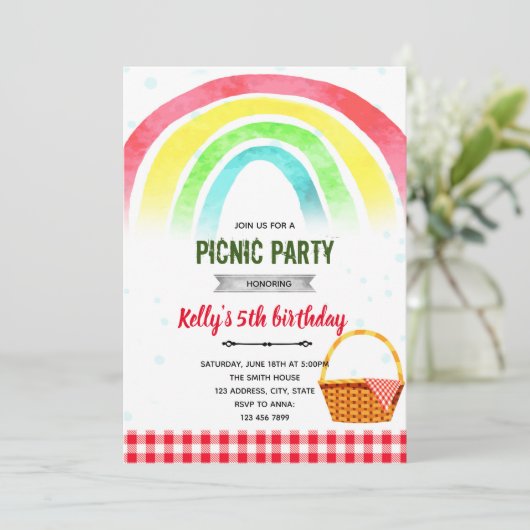 Rainbow picnic party Invitation Kaart (Staand voorkant)