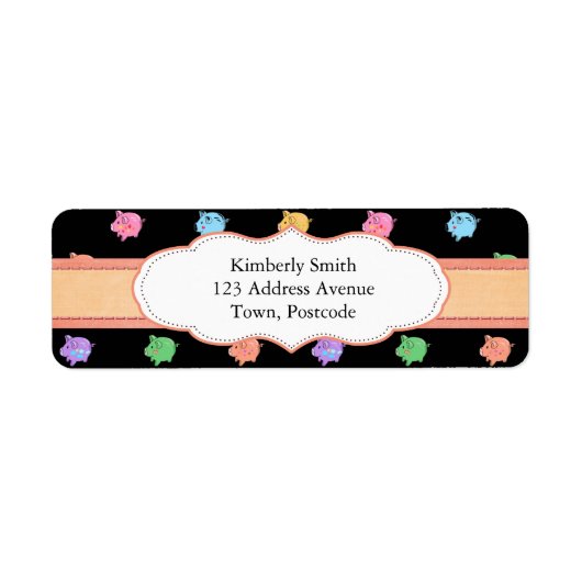 Rainbow Pig Pattern op zwart Etiket (Voorkant)