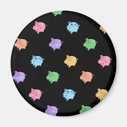Rainbow Pig Pattern op zwart Magneet (Voorkant)