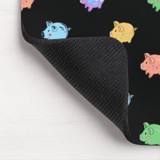 Rainbow Pig Pattern op zwart Muismat (Hoek)