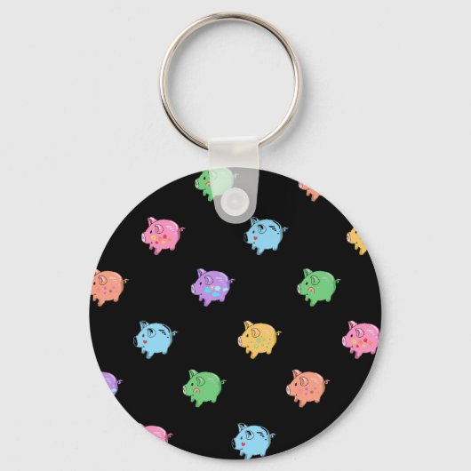 Rainbow Pig Pattern op zwart Sleutelhanger (Voorkant)