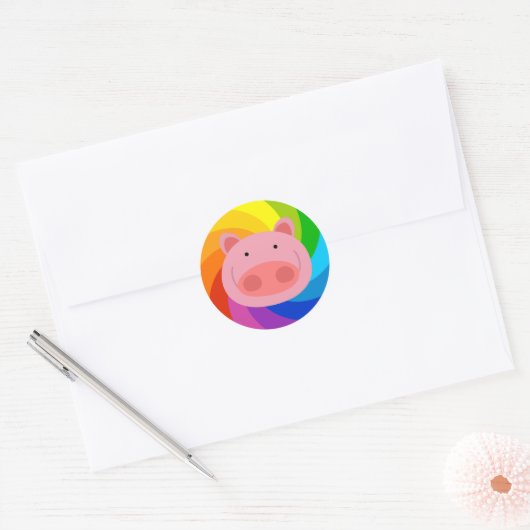 Rainbow Pig Ronde Sticker (Envelop)