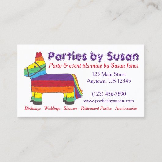 Rainbow Piñata Party Event Planner Visitekaartje (Voorkant)
