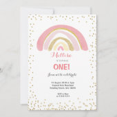 Rainbow Pink 1st Birthday Invitation Girl Kaart (Voorkant)