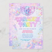 Rainbow Pink Disco Ball Karaoke Birthday  Kaart (Voorkant / Achterkant)