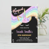 Rainbow Pink Eenhoorn Verjaardag Uitnodigingen (Staand voorkant)