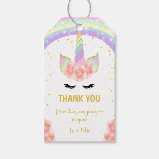 Rainbow Pink Floral Unicorn Gift Labels Cadeaulabel (Voorkant)