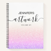 Rainbow Pink Glitter Girly Ombre Sketchbook Name Notitieboek (Voorkant)