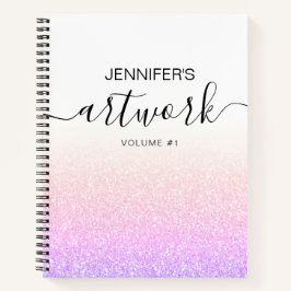Rainbow Pink Glitter Girly Ombre Sketchbook Name Notitieboek