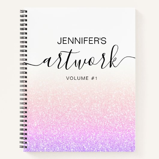 Rainbow Pink Glitter Girly Ombre Sketchbook Name Notitieboek (Voorkant)