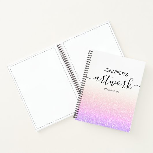 Rainbow Pink Glitter Girly Ombre Sketchbook Name Notitieboek (Binnen)