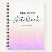 Rainbow Pink Glitter Girly Ombre Sketchbook Name Notitieboek (Voorkant)