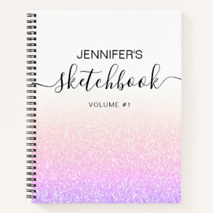 Rainbow Pink Glitter Girly Ombre Sketchbook Name Notitieboek