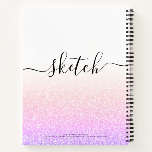 Rainbow Pink Glitter Girly Ombre Sketchbook Name Notitieboek (Achterkant)