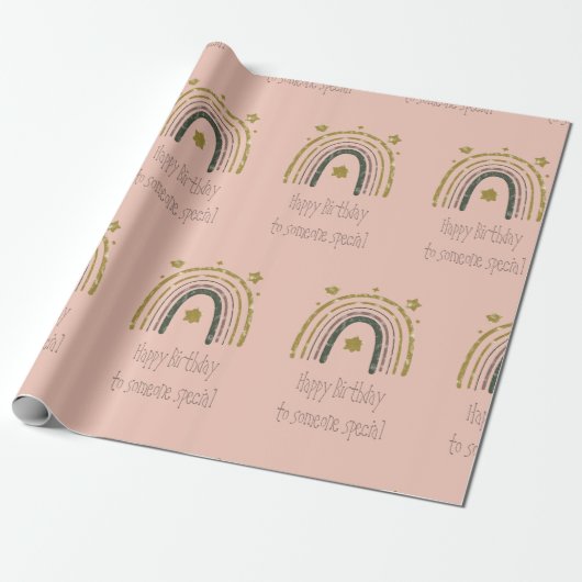 Rainbow Pink Gold Happy Birthday Iemand Special Cadeaupapier (Uitgerold)